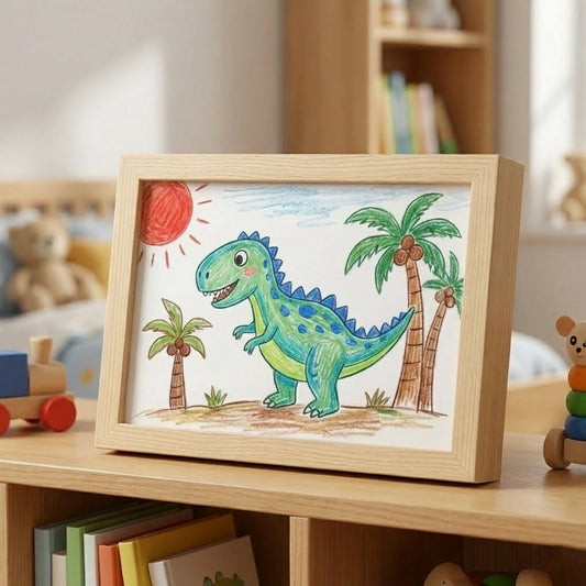 SKETCHBOX – Displayframe in houtlook met geïntegreerde opbergruimte