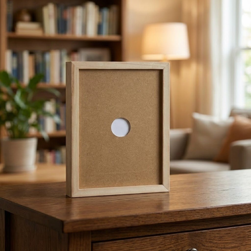 SKETCHBOX – Displayframe in houtlook met geïntegreerde opbergruimte