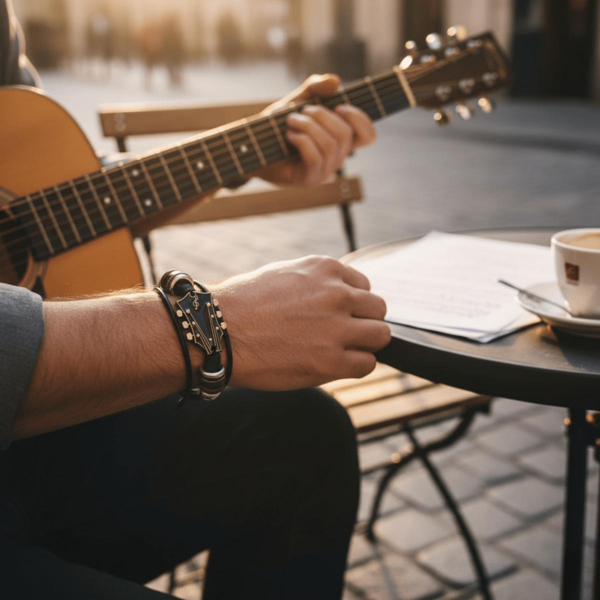 MUSIKSTRUM – Leren armband met gitaar-geïnspireerd design