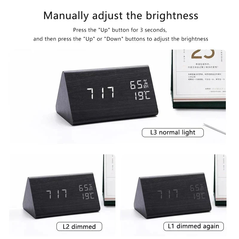 WoodWatch Wecker - LED-display met spraakbesturing en houten uitstraling