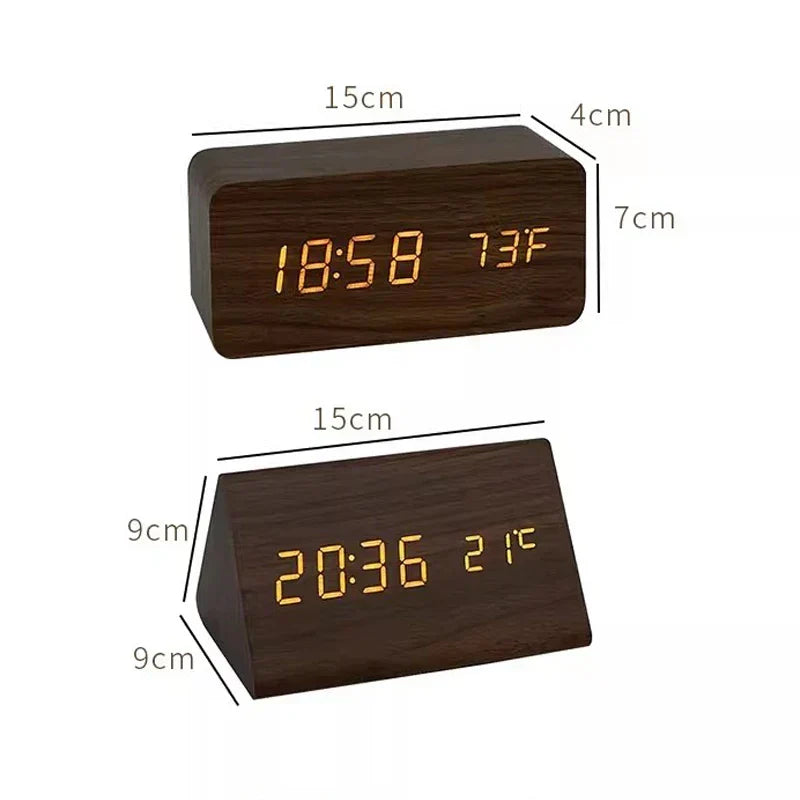 WoodWatch Wecker - LED-display met spraakbesturing en houten uitstraling