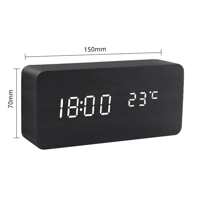 WoodWatch Wecker - LED-display met spraakbesturing en houten uitstraling