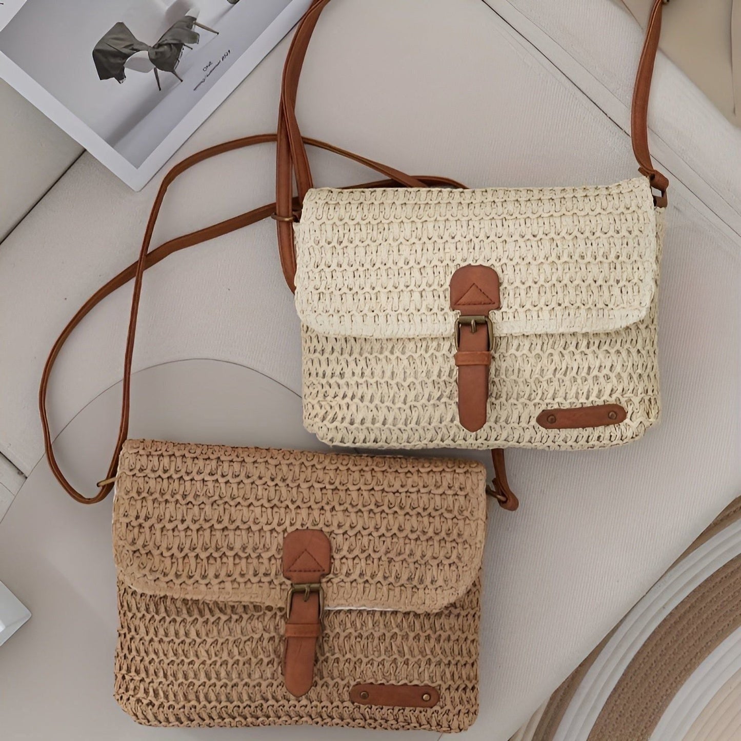 Gevlochten Schoudertas voor Vrouwen in Stro met Verstelbare Band voor Zomerse Looks