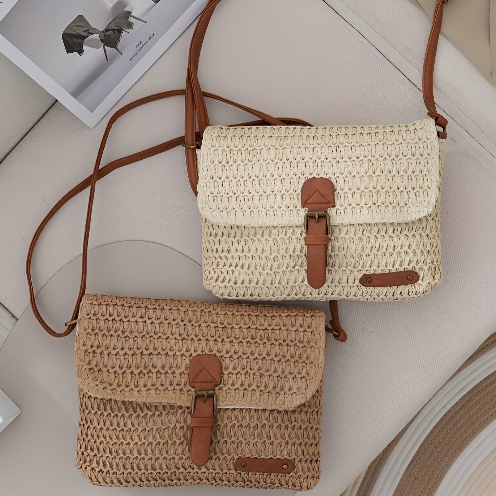 Gevlochten Schoudertas voor Vrouwen in Stro met Verstelbare Band voor Zomerse Looks