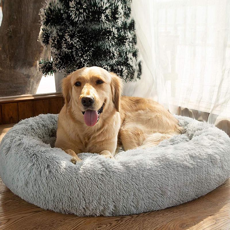Rund Plüsch Kalmerende Donut Hondenbed voor kleine tot grote honden