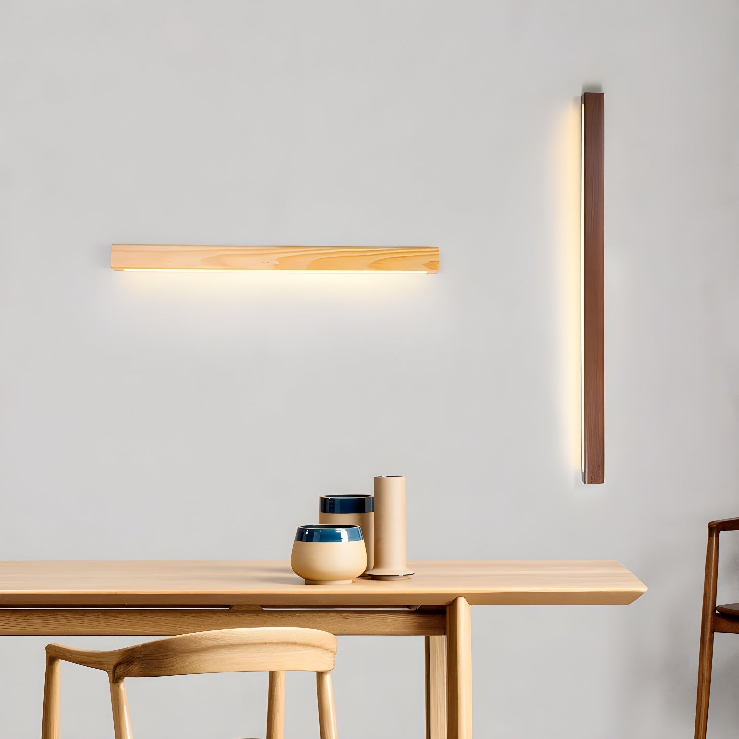Lustra Wandlamp Lineair Hout en LED Minimalistisch Design