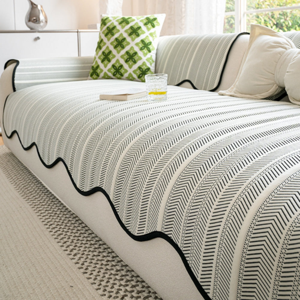 Aurivelle Haringbone Scallop Edge Sofa Cover