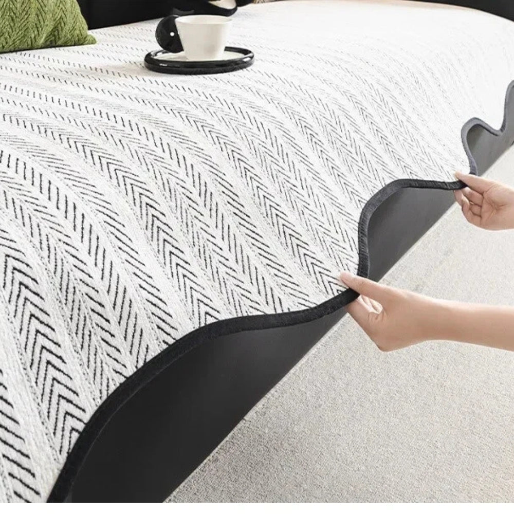 Aurivelle Haringbone Scallop Edge Sofa Cover