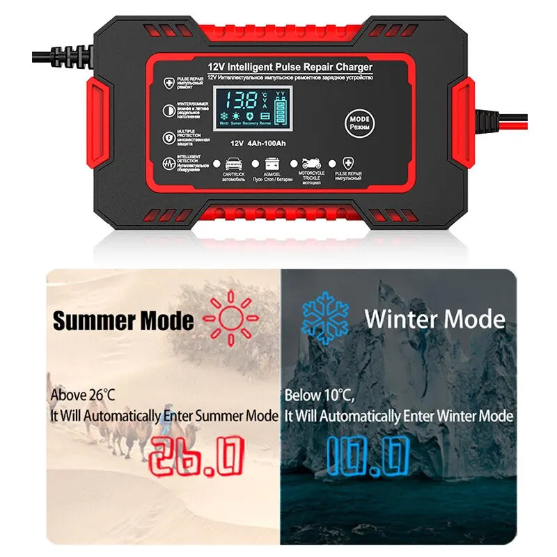 Skanto | 12V 6A Slimme Auto Acculader | Puls Reparatie, LCD Scherm & Snelladen voor AGM, Gel & Loodzuuraccu's