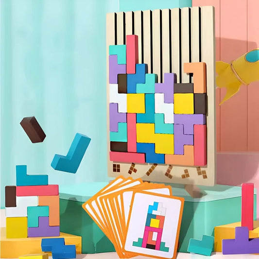 BRIQLEARN – Montessori Houten Tetris voor Creatief Stapelen en Logisch Denken