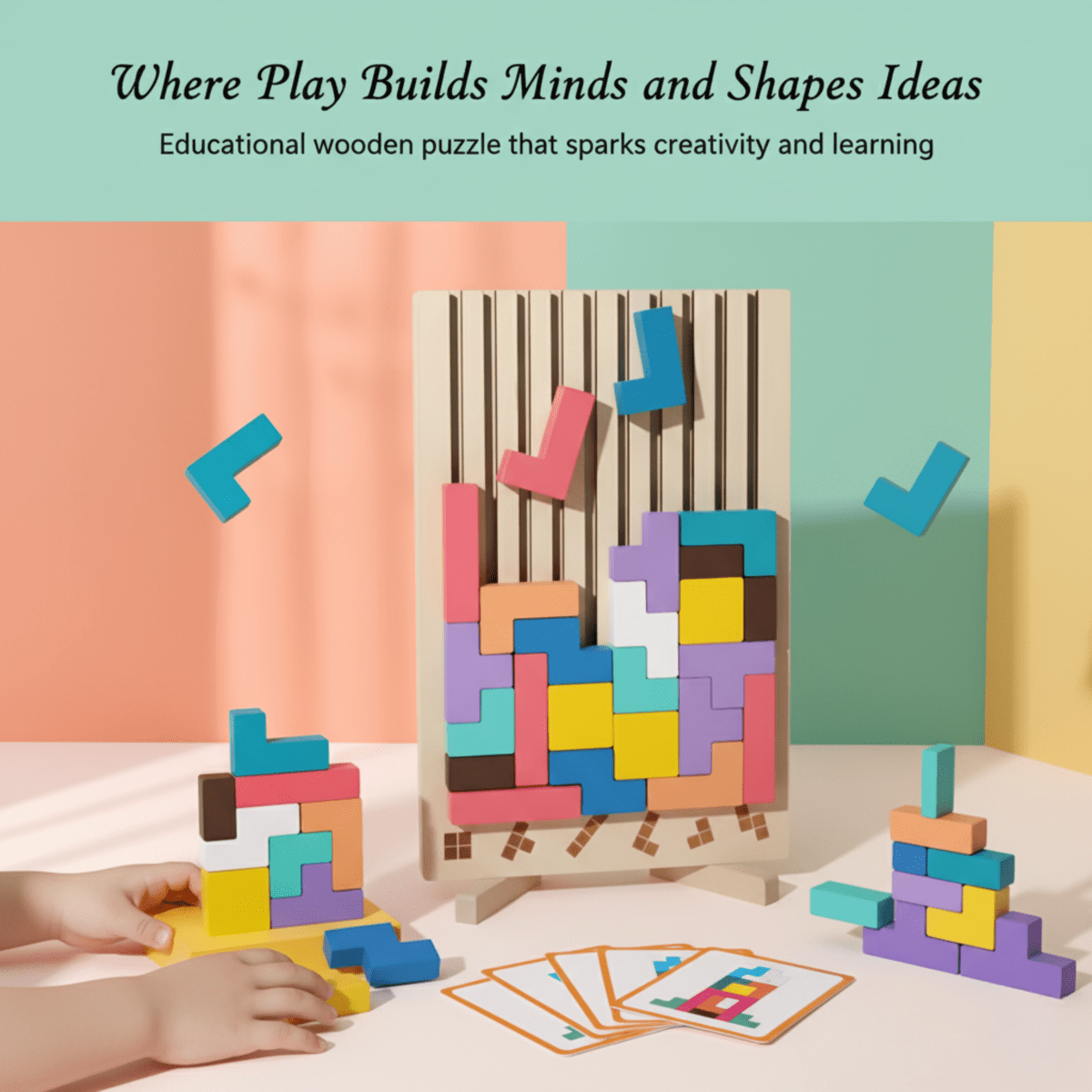 BRIQLEARN – Montessori Houten Tetris voor Creatief Stapelen en Logisch Denken