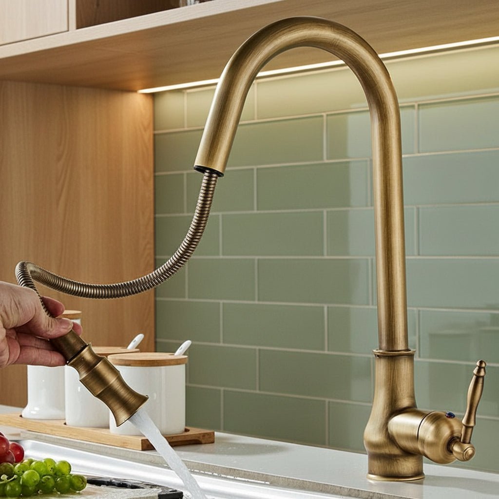 SMARTSPOUT – Keukenkraan met uittrekbare sproeikop in antiekbrons en met aanraaksensor