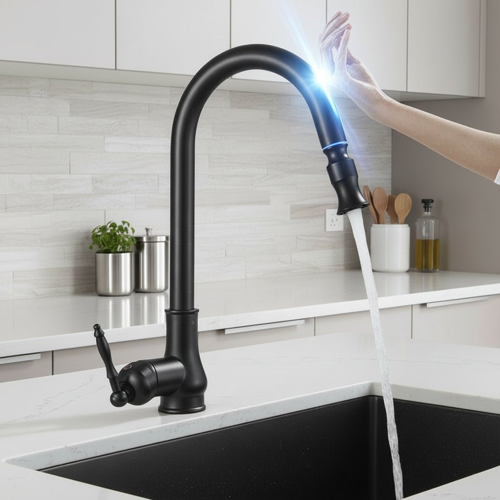 SMARTSPOUT – Keukenkraan met uittrekbare sproeikop in antiekbrons en met aanraaksensor