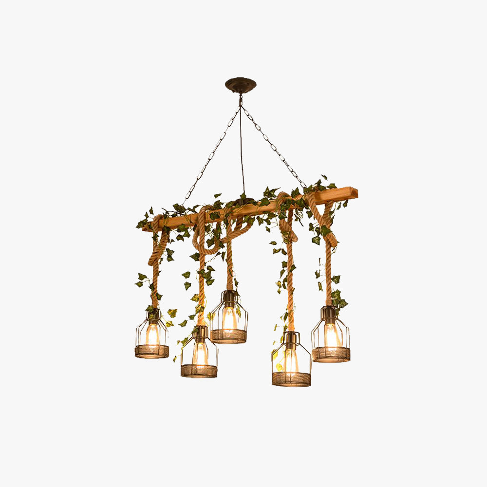 Epoch Caged Vintage Boerderij Houten Balk Hanglamp 3/5 Lampen
