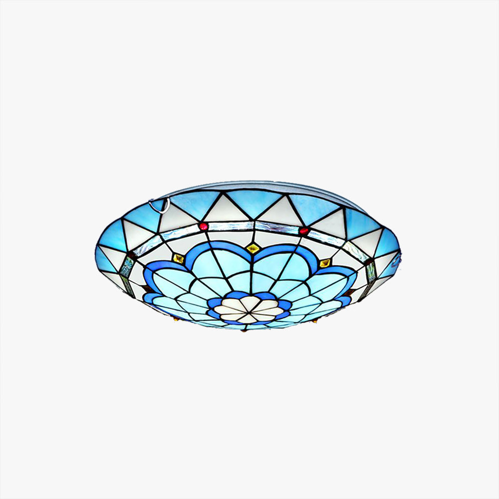 Tiffany Flush Mount Glazen Kleurrijke Plafondlamp, Slaapkamer