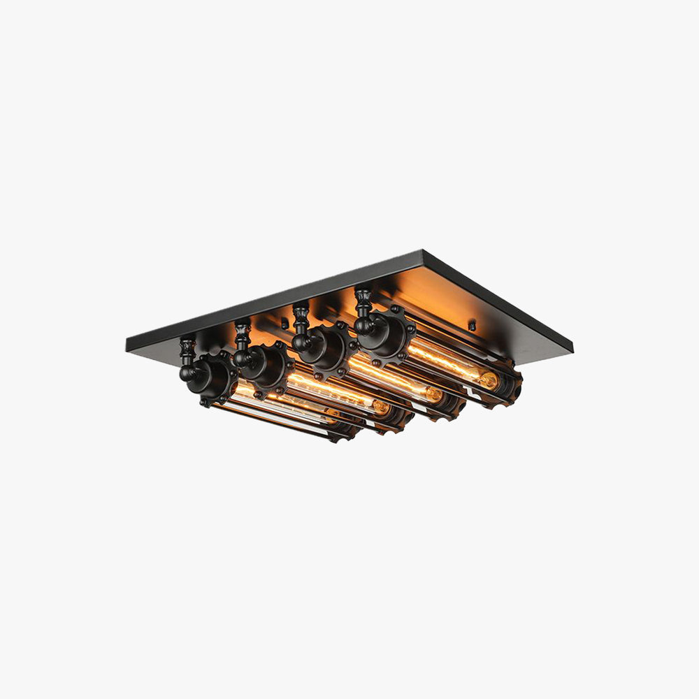 Austin Vintage Tubed Metal Flush Mount Plafondlamp, Zwart, Woonkamer