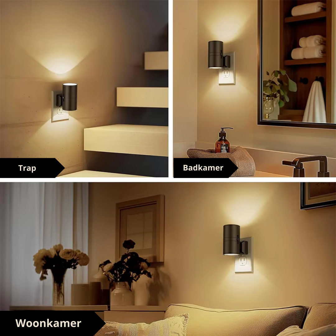 Skanto | Luxe Plug-In Ambient Nachtlamp – Dimbare LED Wandlamp met Sensor (3000K Warm Gloed)