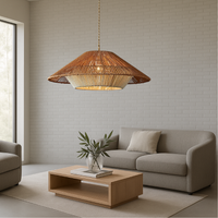 Bamboe geweven hanglamp met brede conische kap