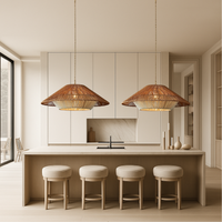 Bamboe geweven hanglamp met brede conische kap