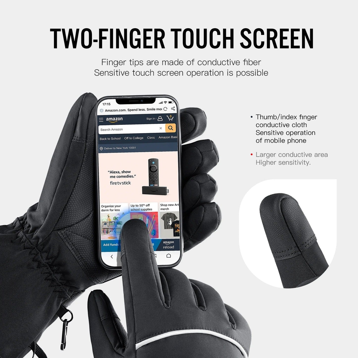 Batterij-aangedreven verwarmde handschoenen met touchscreen-functionaliteit en verstelbare warmte