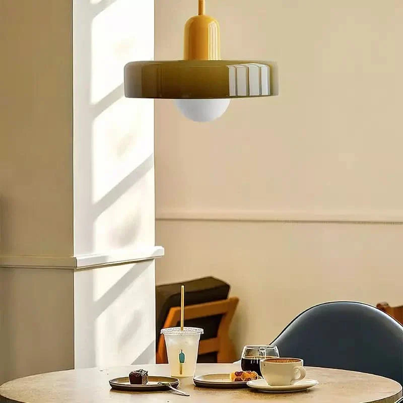 Bauhaus Hanglamp in Gekleurd Glas met Verstelbare Ophang