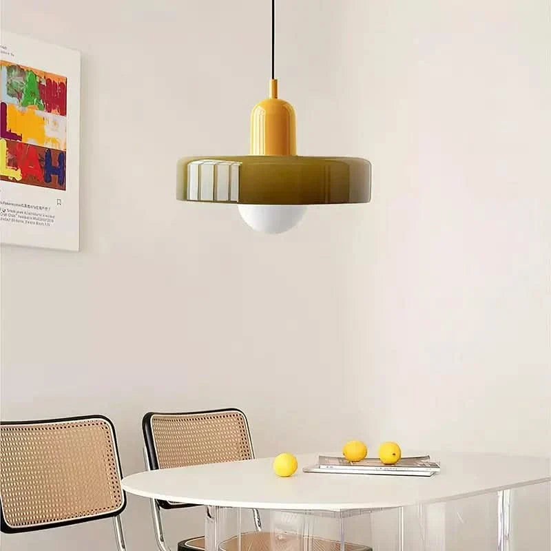 Bauhaus Hanglamp in Gekleurd Glas met Verstelbare Ophang