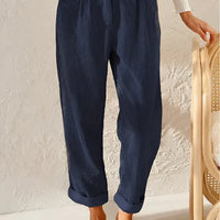 Corduroy broek met hoge taille | Losvallende corduroy broek voor dames, millenniumstijl