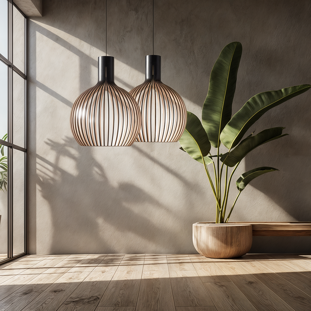 FjordLoom Rustieke Houten Kooi Hanglamp Verstelbare Kabel