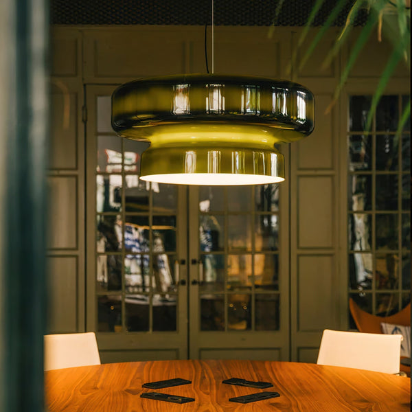 Unieke hanglamp van handgeblazen glas