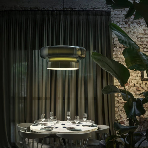 Unieke hanglamp van handgeblazen glas