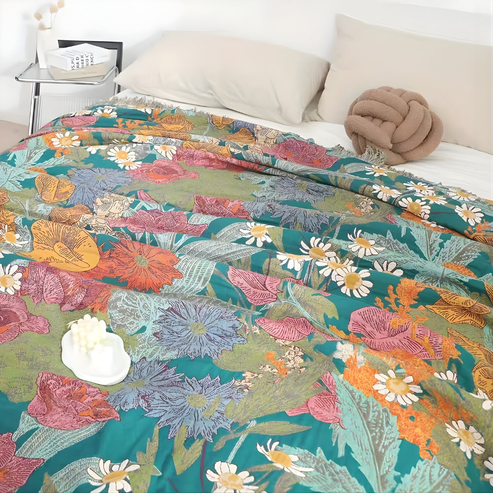 Boheems Bloemen Patchwork Tassel Dekentje