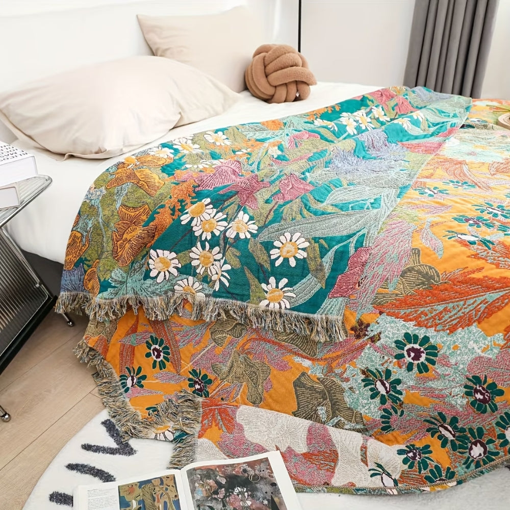 Boheems Bloemen Patchwork Tassel Dekentje