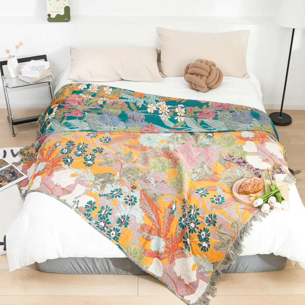 Boheems Bloemen Patchwork Tassel Dekentje
