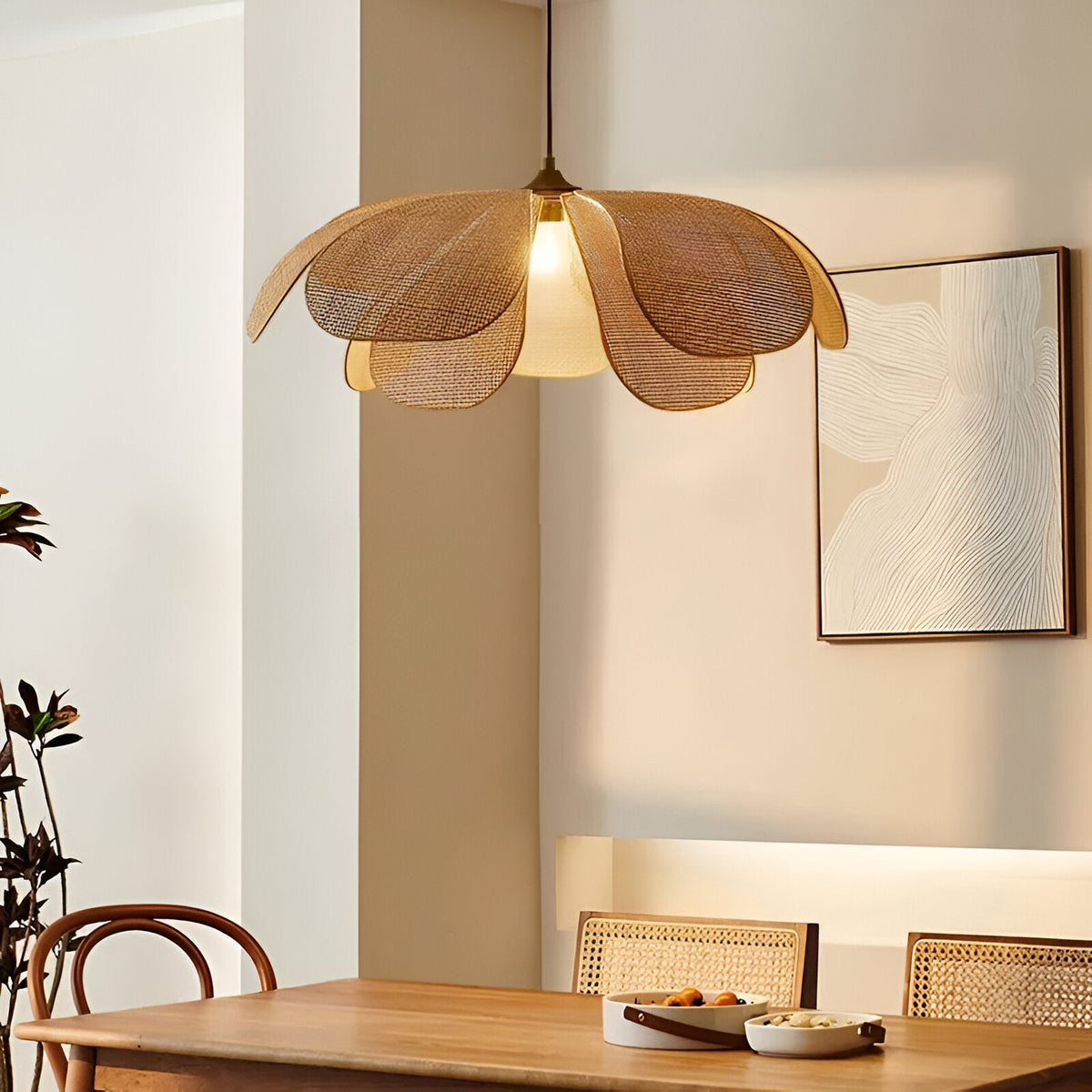 Bamboe Riet Petal Rustic Wicker Hanglamp