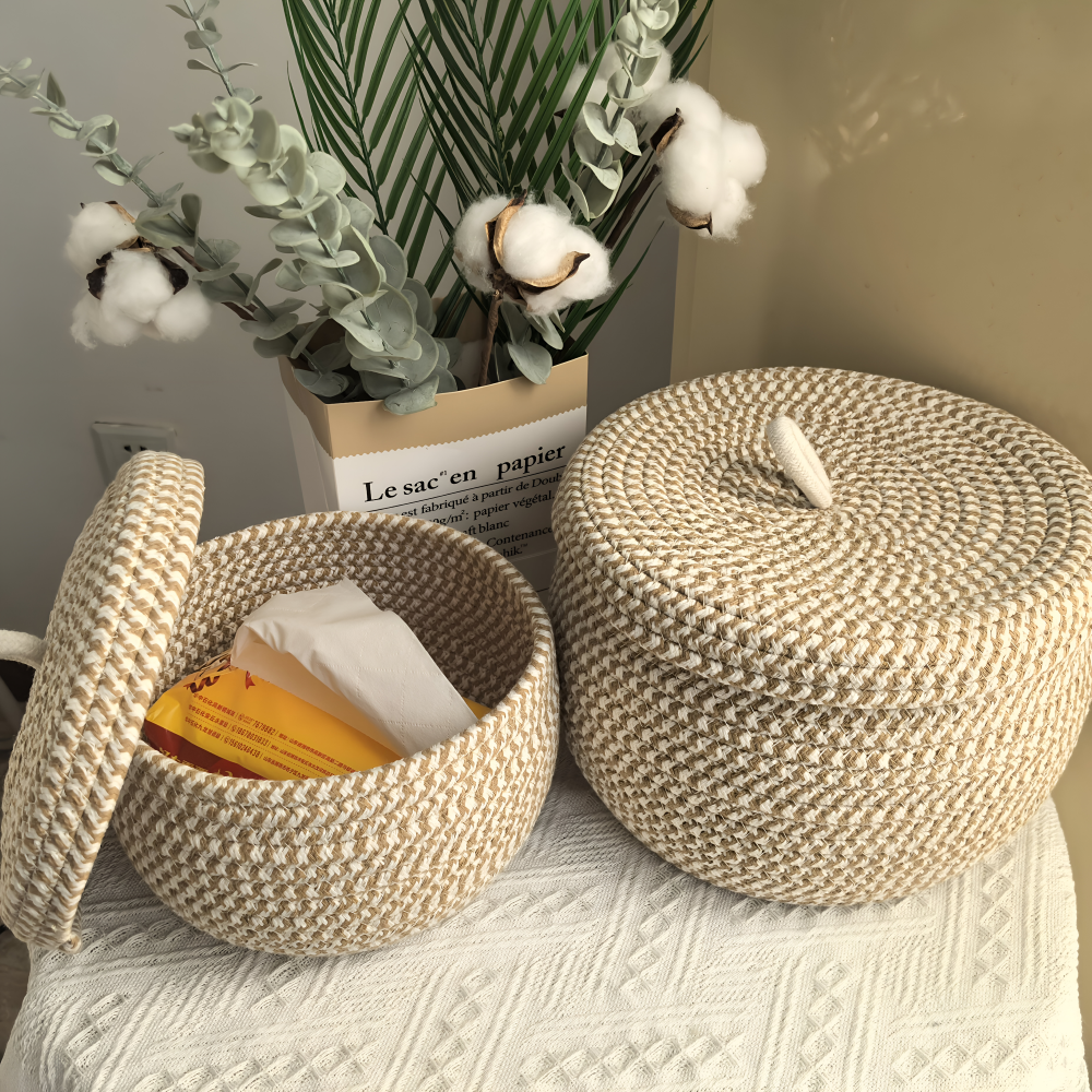 Mirellia – Ronde Boho Opbergmand Met Deksel