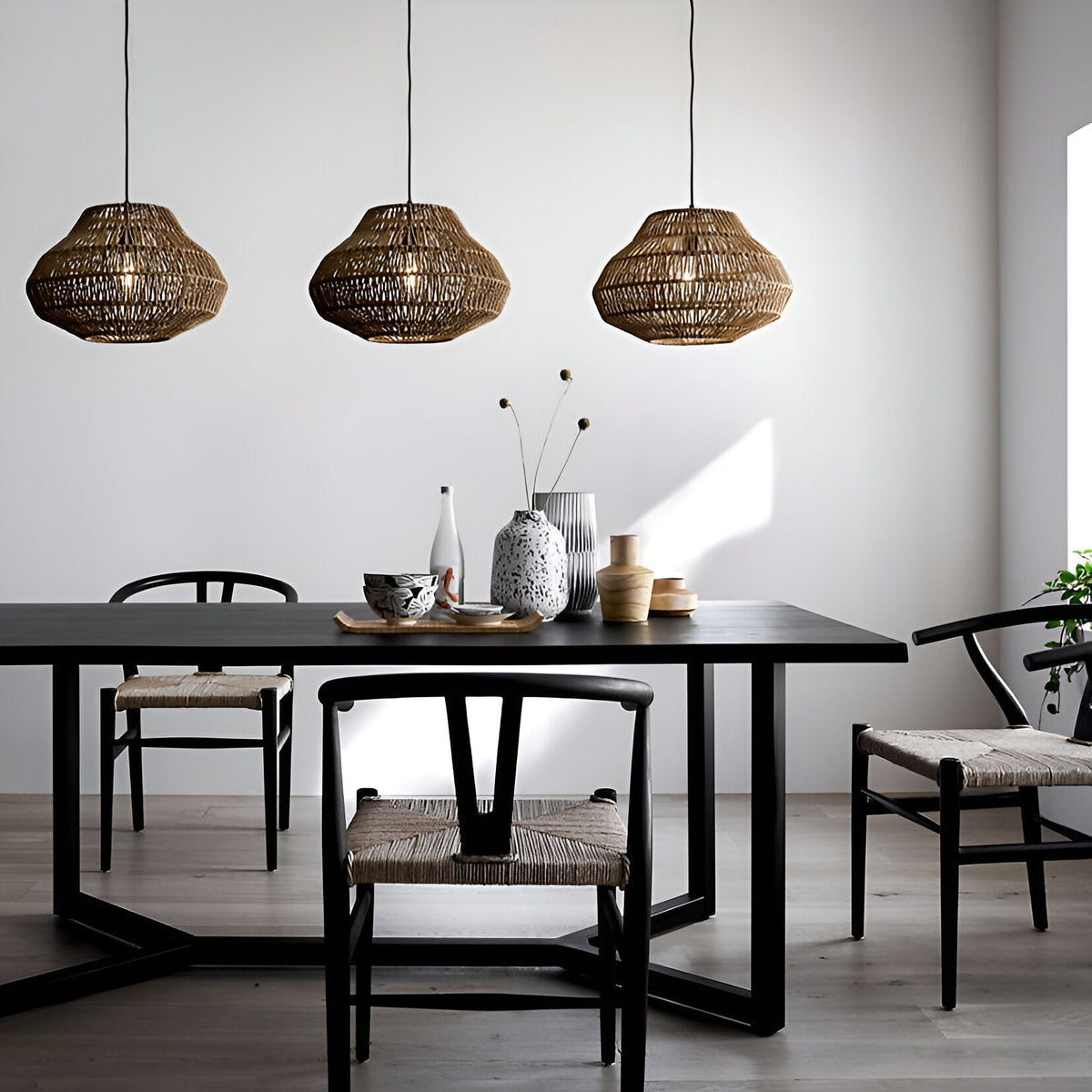 Boho Stijl Geweven Handgemaakte Rieten Hanglamp