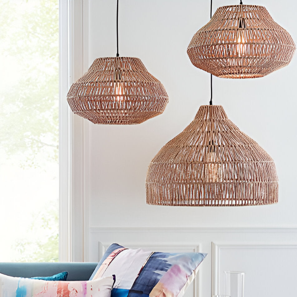 Boho Stijl Geweven Handgemaakte Rieten Hanglamp