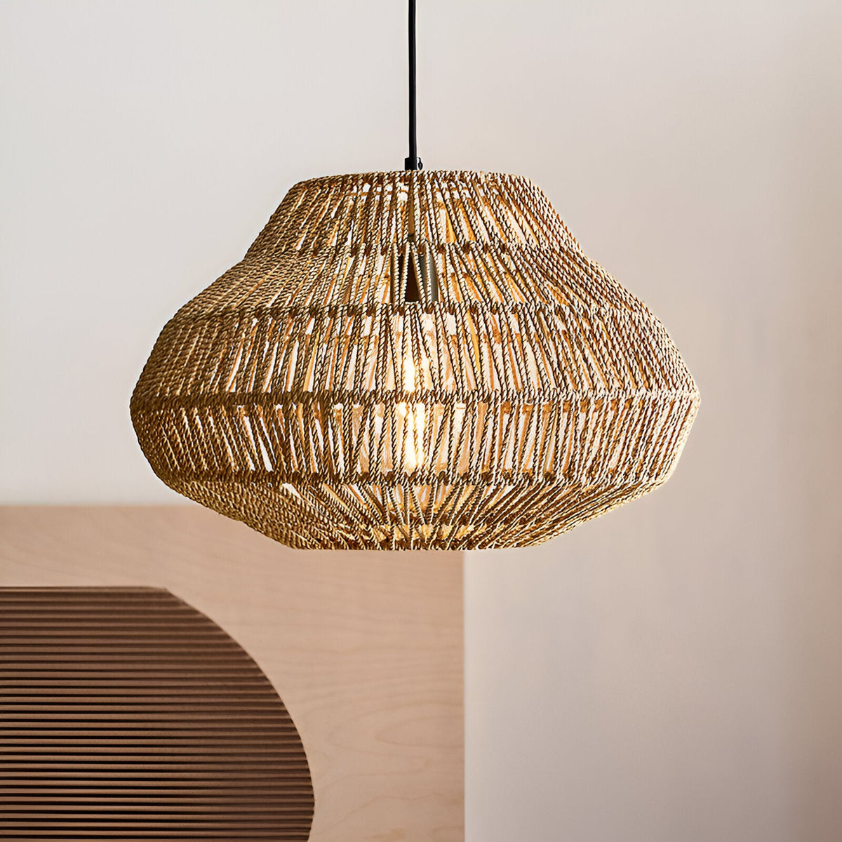 Boho Stijl Geweven Handgemaakte Rieten Hanglamp