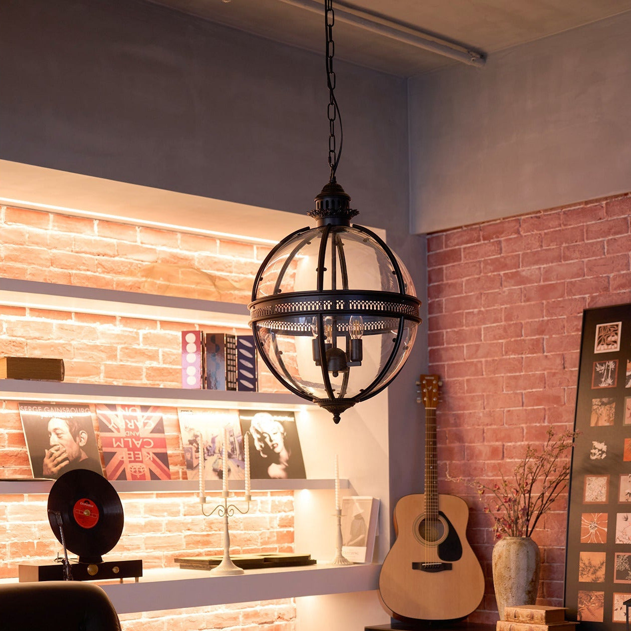 Vintage Glazen Hanglamp Industriële Globe Hangarmatuur