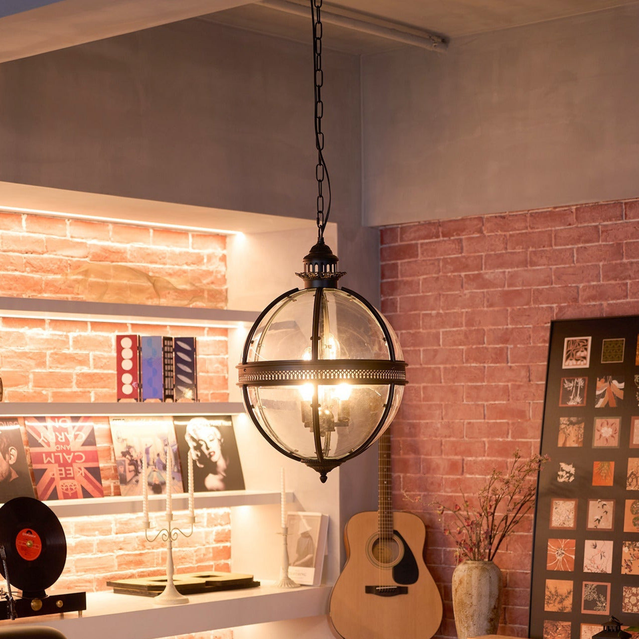 Vintage Glazen Hanglamp Industriële Globe Hangarmatuur