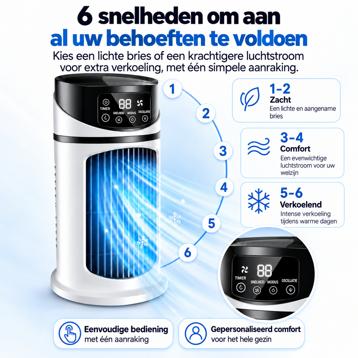 Burea ventilator met verdampingskoelsysteem – USB, 6 snelheden
