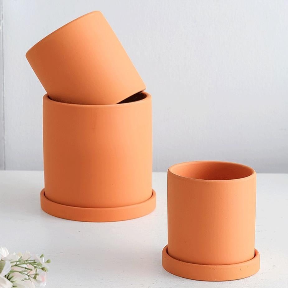 POTERIE – Modern Bloempot van Keramiek met Schotel