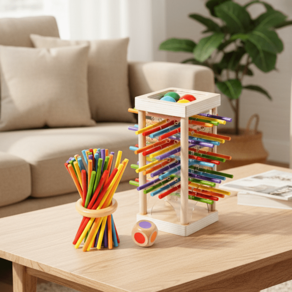 Montessori-telspel – Houten speelgoed met kleurrijke stokjes om te sorteren en te tellen