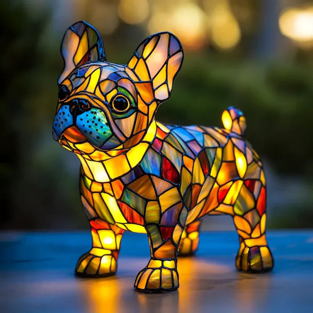 CanineGlow | Artistieke Glazen Hondenlamp met Kleurrijk Tiffany-Stijl Verlichtingsontwerp