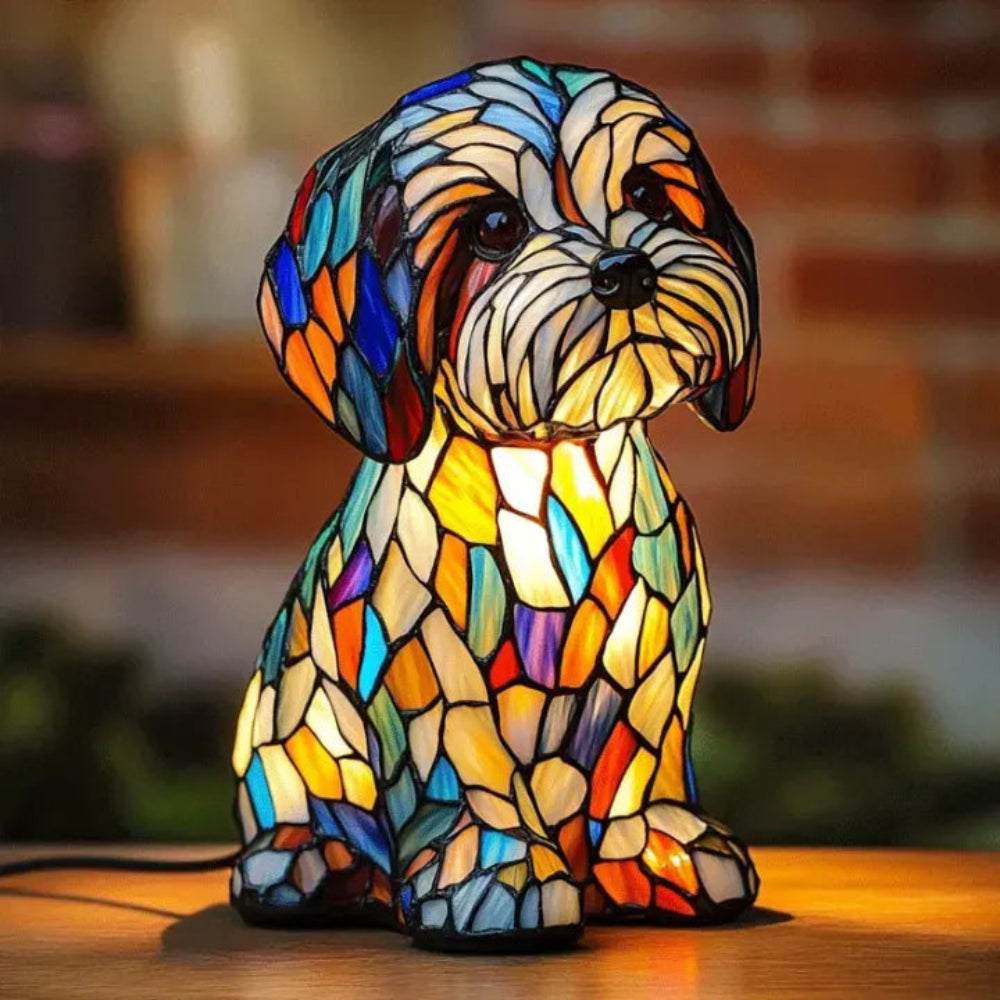 CanineGlow | Artistieke Glazen Hondenlamp met Kleurrijk Tiffany-Stijl Verlichtingsontwerp