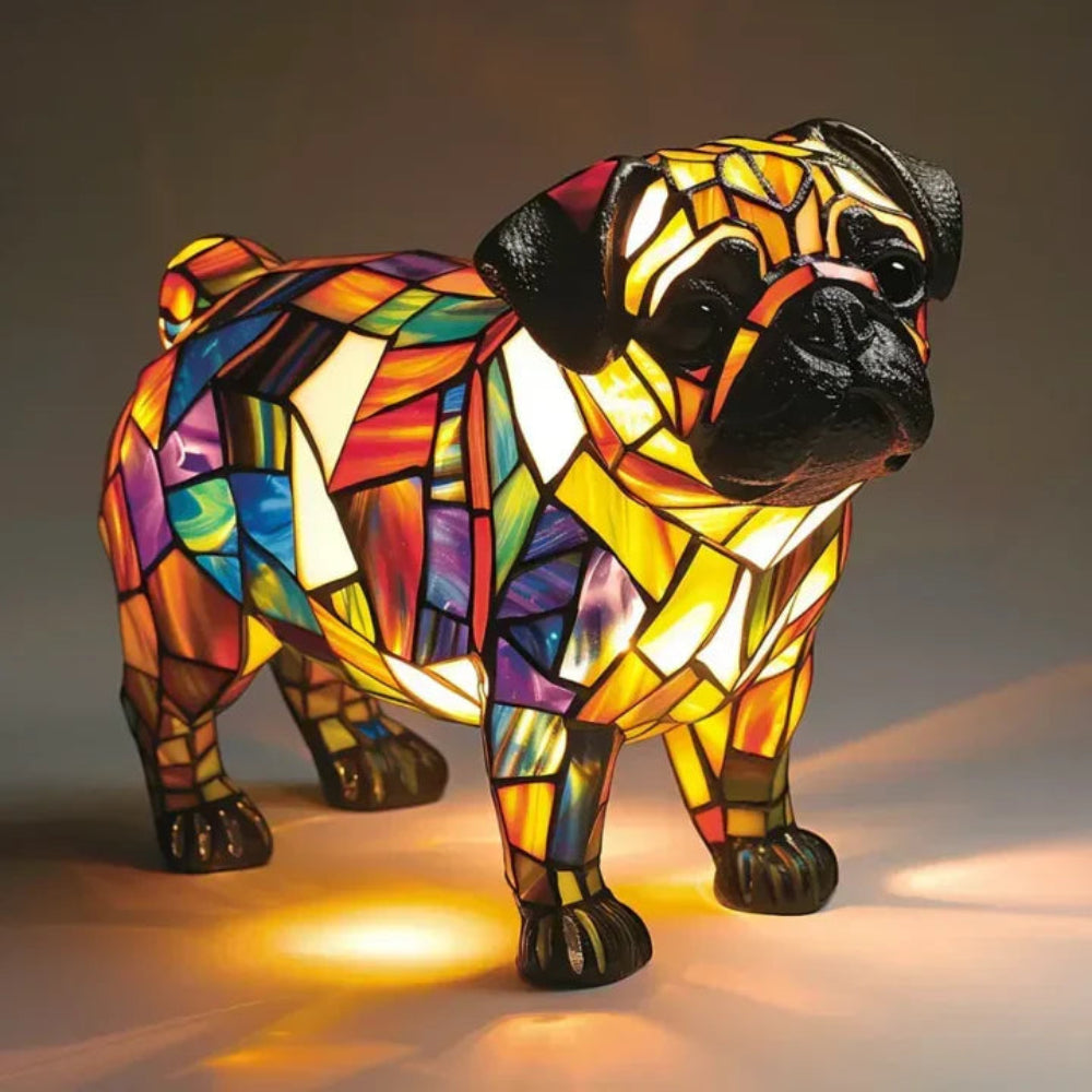 CanineGlow | Artistieke Glazen Hondenlamp met Kleurrijk Tiffany-Stijl Verlichtingsontwerp