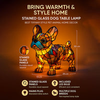 CanineGlow | Artistieke Glazen Hondenlamp met Kleurrijk Tiffany-Stijl Verlichtingsontwerp