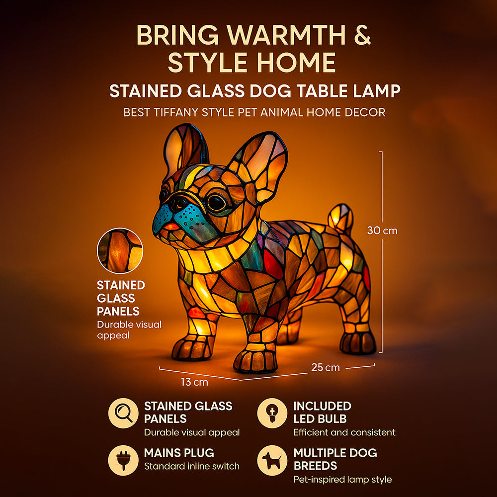 CanineGlow | Artistieke Glazen Hondenlamp met Kleurrijk Tiffany-Stijl Verlichtingsontwerp
