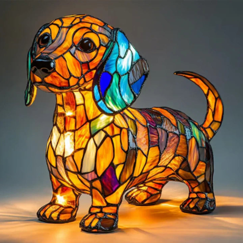 CanineGlow | Artistieke Glazen Hondenlamp met Kleurrijk Tiffany-Stijl Verlichtingsontwerp