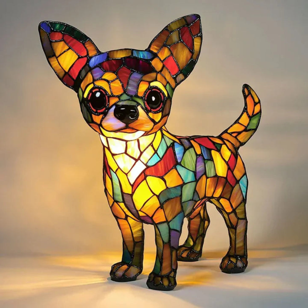 CanineGlow | Artistieke Glazen Hondenlamp met Kleurrijk Tiffany-Stijl Verlichtingsontwerp